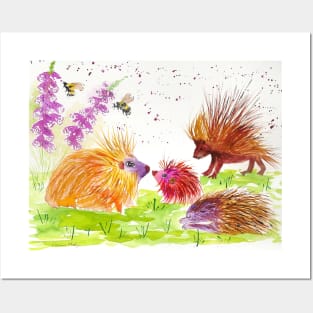 Colorful Porcupines among flowers Posters and Art